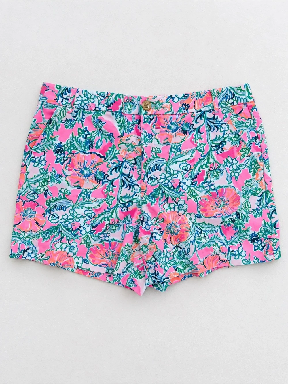 Lilly Pulitzer Size 12 Floral Print Callahan Shorts Pink Green Cotton Stretch